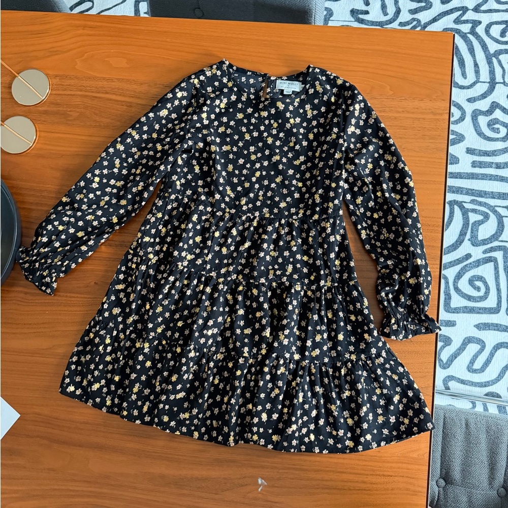 Mini Molly Black Floral Tiered Long-Sleeve Dress size 10